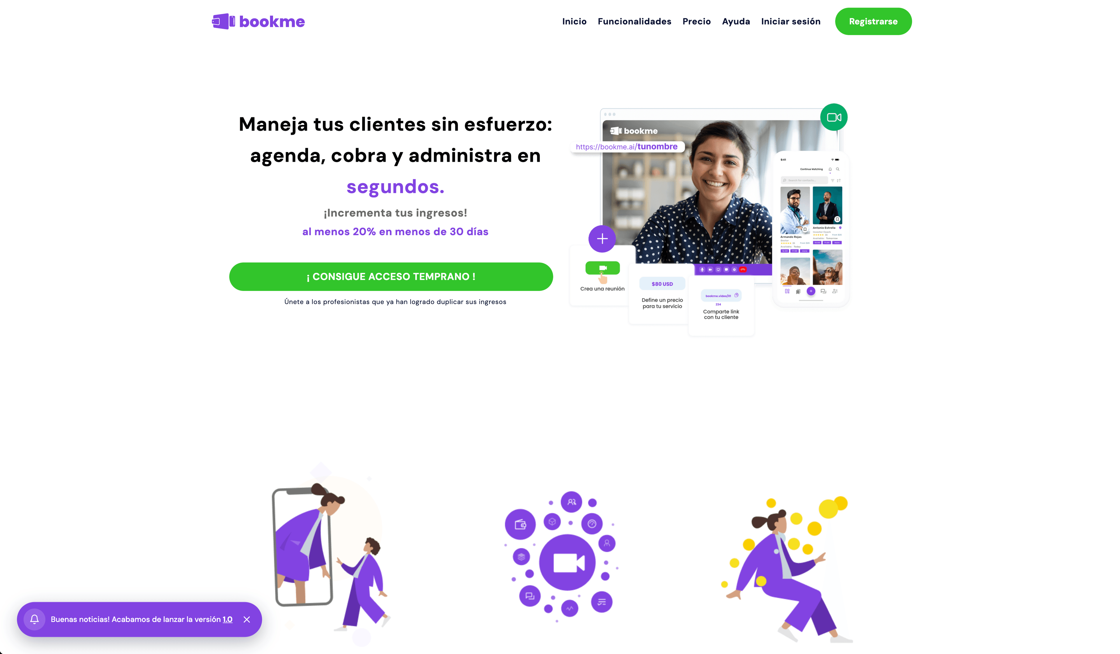 Bookme - Plataforma todo en uno para gestionar videollamadas, pagos y agenda de servicios profesionales | Proyecto de Productividad por JohnOlven